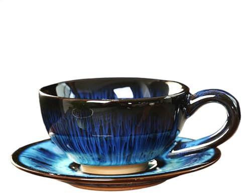 Rustic Ceramic Mug, Japanese Coffee Mug, Ceramic Latte Cup Set, Vintage Stoneware Coffee Cup, Japanese Style Mug and Saucer, Kiln-Fired Ceramic Mug, Japanese Coffee Cup and Saucer for Coffee Cup