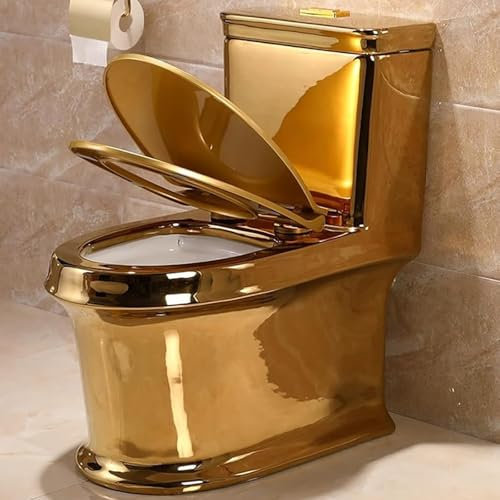 SaryEdge Asiento de Inodoro Dorado, Inodoro silencioso de una Pieza con Doble Descarga, Inodoro de sifón para baño de Hotel y hogar, 300 mm(