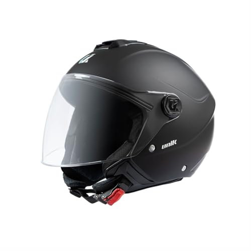 unik Casco Moto Jet Abierto Motocicleta Scooter Ciclomotor Hombre/Mujer Airflow Cierre Micrométrico Desmontable Homologado - Negro Mate, L