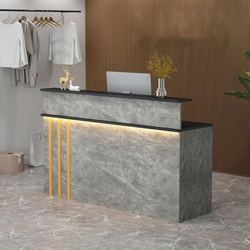 YHWKGZ Empfangstheke Holz, Empfangstresen Mit LED-Beleuchtung, Doppelschichtiger Rezeptionstheke, Rezeptionstisch Mit Tastaturablage Und Leisen Schienen(Gray A,47.2x17.7x39.4in)