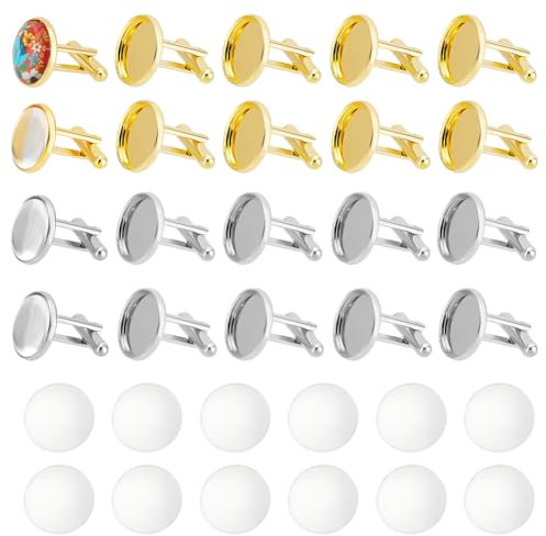 arricraft Manschettenknöpfe Aus Messing Mit Ablage 24 Farben 2 Stück Set Mit Runden Knöpfen Aus Metall Mit Blankem Tablettrand Und Gewölbtem Klarem Glas Zum Manschettenknöpfe Zutatenset