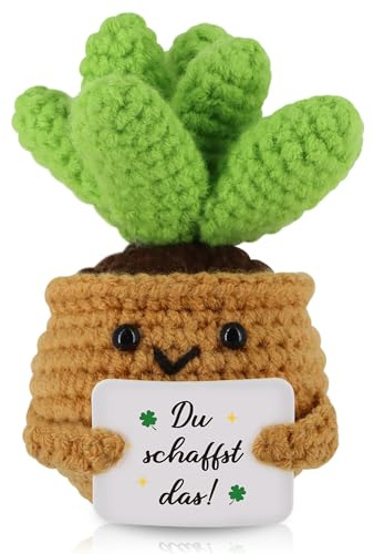 WenmthG Positive Sukkulente Ermutigung Geschenke Glücksbringer Prüfung, Gestrickte Sonnenblume Puppe Gute Besserung Geschenke, Mutmacher Geschenk Positive Kartoffel Deutsch Ersatz