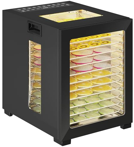 HOMCOM Dörrautomat Dörrgerät, 850 W, 40-70°C Temperaturregler, 48 Std. Timer, 12 Einlegefächer, Dehydrator Obsttrockner für Lebensmittel, Fleisch, Obst, Gemüse, Blumen