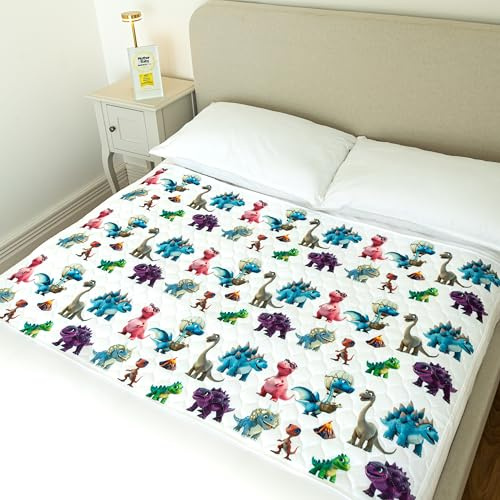 Bedwetz Potty Training Bed Pad – Waterproof Mattress Protector for Double Beds, Washable 5-Layer Bed Wetting Sheet with Non-Slip Wing Tucks | 2 Pack | Dinosaur
