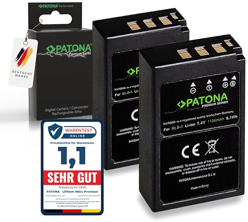 PATONA 2x PREMIUM Batteria di ricambio per Olympus BLS-5 1100mAh compatibile con Olympus E-450 OM-D E-M10 Mark II III S IV Pen E-P3 E-PL1 E-PL2 E-PL3 E-PL5 E-PL6 E-P7 E-PL7 EPL8 EPL10 EPM1 EPM2 BLS5