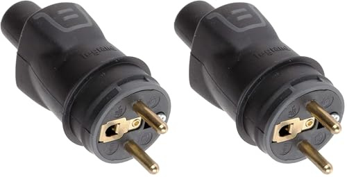 LEGRAND - Fiche Mâle Avec Terre - Fiche Electrique Caoutchouc avec Serre-Câble à Vis - 16A - Sortie Droite - Fabriqué En France - Noire (Lot de 2)