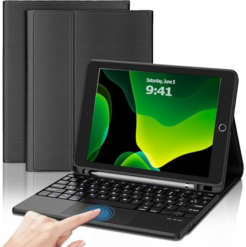 Étui Clavier pour iPad 9ème/8ème/7ème Generation(2021/2020/2019) 10.2 | Coque Keyboard à Touches avec Porte Crayon, Français AZERTY Layout et Pavé Tactile pour iPad 10.2 Pouces, Noir