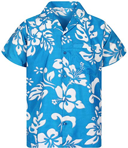 V.H.O. Funky Chemise-Hawaienne, Manche-Courte, Hibiscus, Turquoise, XXL