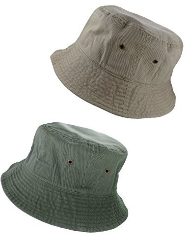 Gelante Einfarbiger Fischerhut aus 100 % Baumwolle, für Damen und Herren, verstaubar, Reise, Sommer, Strandhut, 2 Stück, Khaki und Olivgrün, L/XL