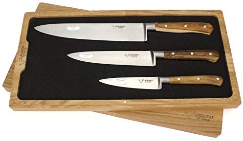 Laguiole en Aubrac Kochmesser Küchenmesser Set 3-teilig - Griff Pistazie Pistazienholz - Geschmiedete Qualität