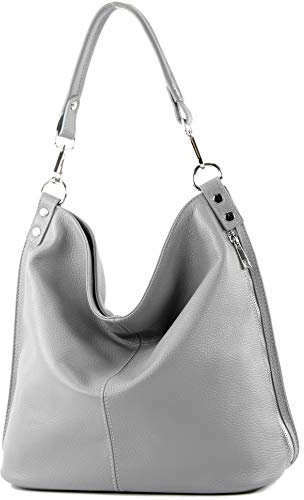 modamoda de - T177 - ital. Damen Schultertasche aus Leder, Farbe:Telegrau