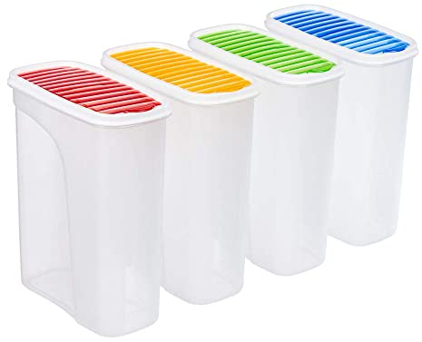 Invero 4 Piece Set of Plastic Kitchen Storage Box Dry Food Dispenser Container 2.5L with Air Tight Lid ideal for Cereals, Rice, Pasta and Much More