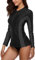 Charmo Women Zip Long Sleeve Rash Vest UPF 50+ Rashguard Shirts Swimwear Tops Black/Grey L