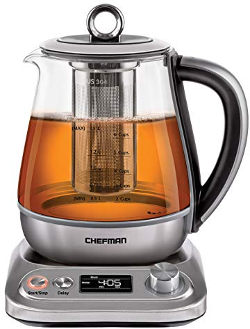 Chefman Digital Electric Glass Kettle, No.1 Kettle Manufacturer, Removable Tea Infuser Included, 8 Presets & Programmable Temperature Control, Auto Shutoff, Water Filter, 6+ Cup Capacity, 1.5 Liter