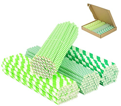 PATAZOK Cannucce di Carta,200 Pezzi Cannucce di Carta Biodegradabili Verde Cannucce di Carta per Feste Bevande Conveniente Festa di Compleanno