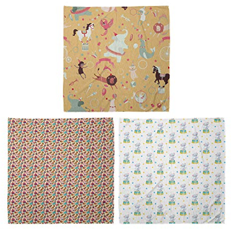 ABAKUHAUS Unisex Bandana, Retro Cartoon-Zirkus-Karnevals-Zelt Clown Hund Ausgebildete Lustige Show Dog Sterne, 3er Pack, Mehrfarbig