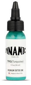 Dynamic Color Turquoise Tattoo Ink, Made in USA Since 1990, 1 oz | Sterilized and lot-numbered for full traceability; established American brand trusted by artists worldwide