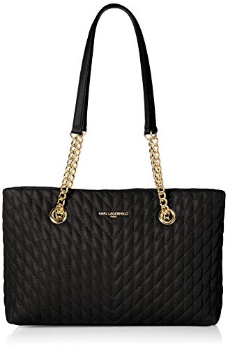 KARL LAGERFELD Karolina Tote, Sac de Transport Femme, Noir/Or, Taille Unique