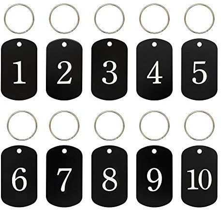 StayMax Aluminiummarken mit gravierten Nummern 1 bis 50, Schlüsselanhänger, Kennzeichnungsmarken mit Schlüsselringen, Schwarz