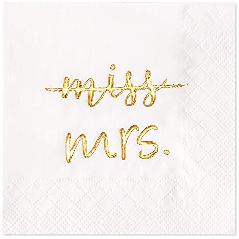 Crisky Cocktail-Servietten mit Goldfolie, Motiv: Miss to Mrs, für Brautparty, Verlobung, Junggesellinnenabschied, Dessert, Getränke, Partyzubehör, Einwegservietten, 3-lagig, 50 Stück