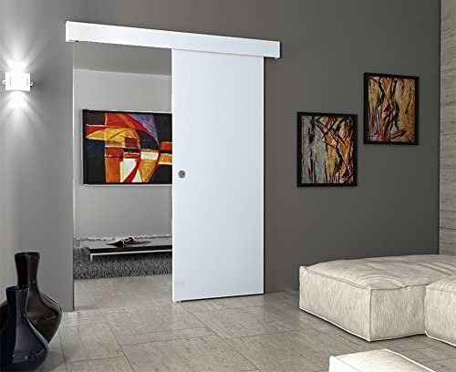 Porta scorrevole esterno muro completa di binario e mantovana con maniglietta BIANCO MATRIX