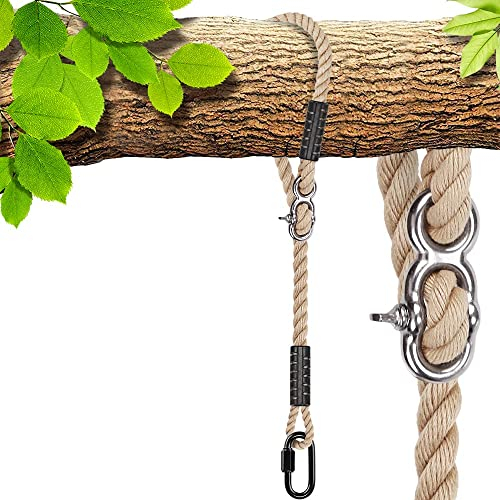 SELEWARE Schaukel Befestigung Seil Hängematte - Verstellbares Seil Baumschaukel mit Karabiner Outdoor Hängesessel Aufhängung Hält 454KG Schaukelaufhängung Baum für Schaukeln Hängematten Yoga 200CM