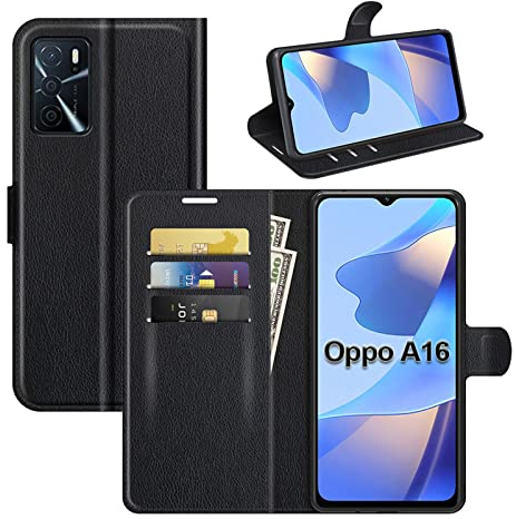 betterfon Handyhülle Kompatibel mit Oppo A16 / A16s | Premium Qualität TPU Klapphülle für A16 / A16s mit Kartenfächern | Magnetverschluss Handyhülle | Schwarz