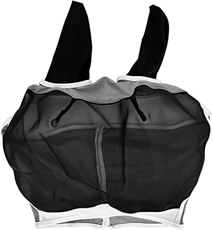 Pferdeschutzmaske, Pferdemaske Hochelastischer Mückenschutz Einstellbar Universal mit Klettverschluss Riemen für Outdoor für Pferdefarm(Schwarz, S-Code (71 * 112 * 35cm))