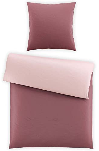 SCHLAFWOHL SILVER 2-TLG. Wendebettwäsche 100% Baumwolle Reinforce mit Reißverschluss • Bett Decke • Bettbezug zum Wenden • Bettgarnitur • Größe: 135 x 200 + 80 x 80 cm • Farbe: Rosé