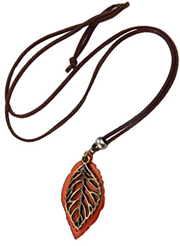 Sharplace Blatt Frauen Vintage Anhänger Verstellbare Lederband Halskette Kette, Braun
