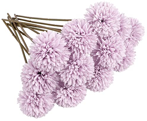 Aoleytech 12 künstliche Chrysanthemen-Kugeln, künstliche Hortensienstrauß aus Seide, künstliche Chrysanthemen-Pflanzen für den Innen- und Außenbereich, Blumenarrangement, Heimdekoration – (lila)