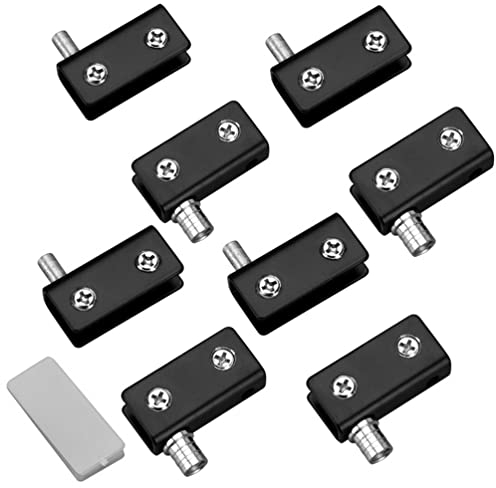 Paquete de 8 bisagras de puerta de vidrio pivotante de 90°, sin perforar, tope de puerta de vidrio, acero inoxidable 304 (Black)