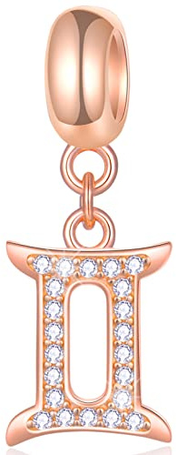 GLOWDAS Sternzeichen Charms passen europäisches Charm Armband – Rose Gold 925 Sterling Silber Halskette Anhänger, 12 Horoskop Konstellation Dangle CZ Perlen, Geburtstagsgeschenke für Frauen/Männer