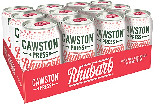 Cawston Press Sparkling Rhubarb Fizzy Drink Blended With Sparkling Water and Pressed Apple Juice (330ml x 12 cans) | Gluten Free - Vegan - No Added Sugar