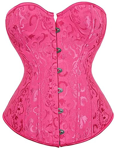 Grebrafan Vintage Corsés y Bustiers Brocado Acero Corset (EUR(38-40) XL,Rosa Roja)