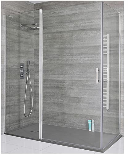 MILANO Chrome Corner Hinged Door Shower Enclosure Grey Tray 1500 x 800mm