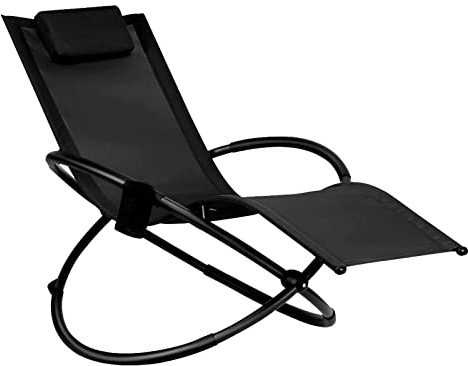 GIANTEX Chaise Longue de Jardin à Bascule, Fauteuil à Bascule Pliable, Chaise Extérieure avec Appuie-Tête et Porte-Bouteille, Transat de Jardin en Cadre Métal, pour Balcon, Jardin, Cour, Charge 180 KG