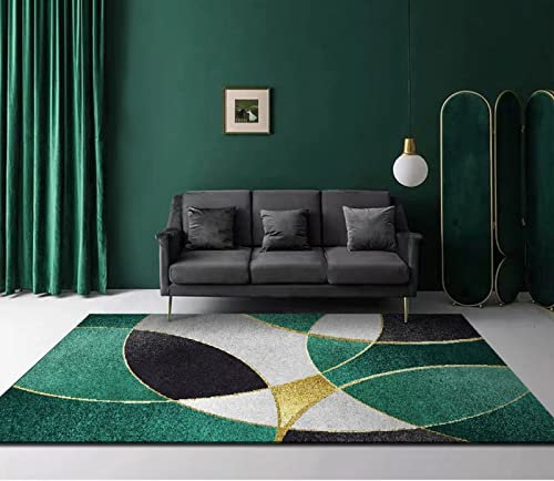 QJDTZMD Tapis Chambre Tapis de Salon Style Moderne Tapis Vert Noir Rayures Or Blanc Tapis de Salon Doux à Poils Courts Tapis 80 x 120 cm