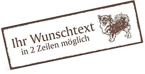 Türschild Langhaar Chihuahua Namensschild personalisiert mit Gravur- 150mm x 50mm - selbstklebend
