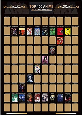 100 Anime Scratch Off Poster Anime Bucket List A2 Scratch off Top 100 Anime Bucket List Poster Beste Japanische Animation All - Farbdruck Poster - Anime Merch Geschenke Ideen für Anime Enthusiasten