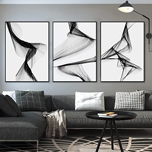 WMLBK Lot de 3 tableaux muraux abstraits, noir et blanc, gris, art mural nordique, moderne, sans cadre, 50 x 70 cm