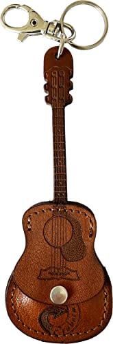 Etabeta Artigiano Toscano | Schlüsselanhänger Gitarre aus echtem Leder, pflanzlich gegerbt, hergestellt in Italien, braun, Plektrumhalter