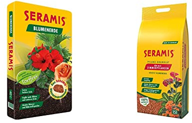 Seramis Torffreie Blumenerde 40 l – lockere Erde mit Pflanz-Granulat zur Wasser- und Nährstoffspeicherung & Pflanz-Granulat für alle Zimmerpflanzen 15 l – Pflanzen Tongranulat