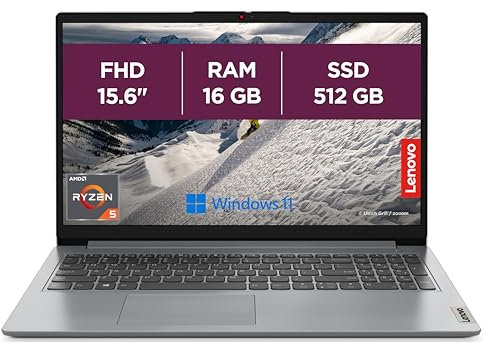 Lenovo IdeaPad 1 15AMN7 - Ordinateur Portable 15.6'' FHD (AMD Ryzen 5 7520U, RAM 16Go, SSD 512Go, AMD Radeon 610M Graphics, Windows 11 Home) Clavier AZERTY Français - Gris