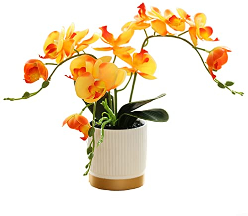 Künstliche Orchidee, Blumentopf, künstliche Blume, Phalaenopsis, Bonsai, Dekoration, künstliche Orchidee (Orange)