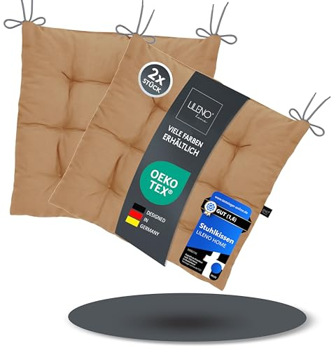LILENO HOME 2er Set Stuhlkissen 10 Caramell (40x40x6 cm) - Sitzkissen für Garten, Küche oder Esszimmer - UV-beständige Indoor u. Outdoor Stuhlauflage als Stuhl-Kissen (Linda FUM)