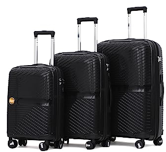 Asge Hartschalen-Koffer & Trolleys Handgepäck Koffer 4 Rollen Reisekoffer Set TSA Zahlenschloss Teleskopgriff, Großer Rollkoffer (Schwarz, Set)