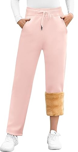 UMIPUBO Pantalon Jogging Polaire Femme Hiver Chaud Sportswear Pantalons Coton Doublé en Sherpa Pants de Cordon de Serrage Sweatpants avec 2 Poches(Rose,S)