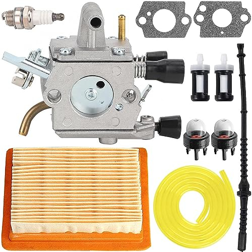 ZAMDOE Carburador para Stihl FS120 FS200 FS250 FS300 FS350 FR350 FR450 FR480 Desbrozadora de cuerda Reemplaza # 4134 120 0653, 4134 120 0603 con bujía de filtro de aire