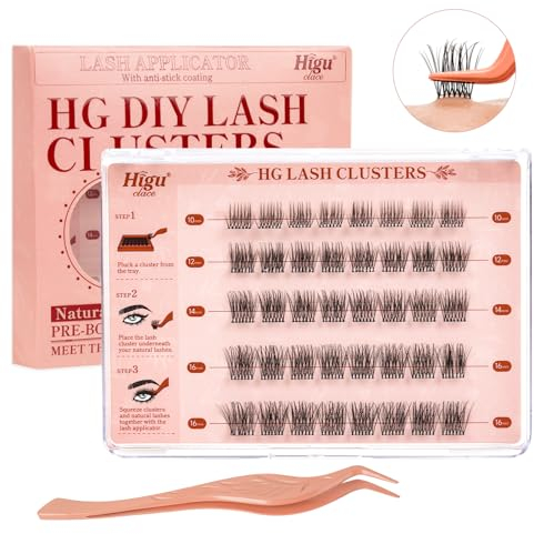 Higu clace Selbstklebende Wimpern Extensions Cluster Natürlich Falsche Wimpern, Pack of 40 Self-Adhesive Einzelne Wimpern Kein Kleber, Press On Lashes Extension Kit mit Pinzette Natural, D 10-16 mm